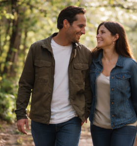 Couple walking and talking together