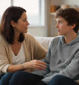 Parent and child having meaningful conversation